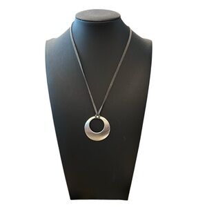 White House Black Market‎ Silver Tone Necklace Open Circle Round Pendant 20”